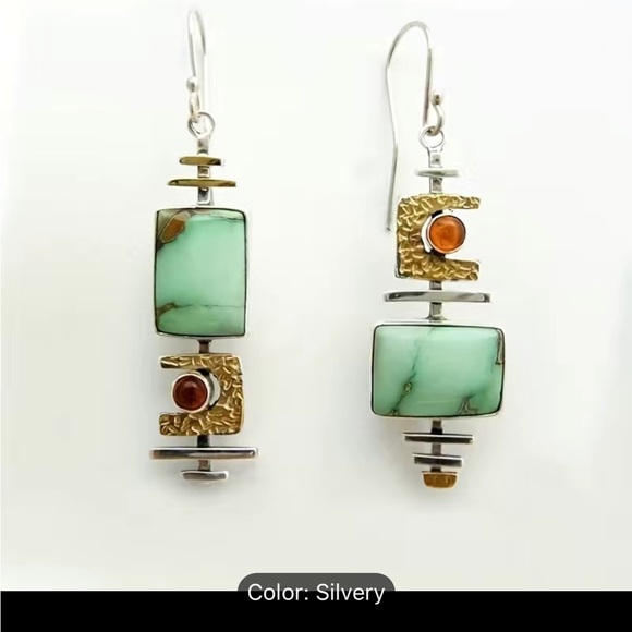 NWT Boho Vintage Geometric Drop Earrings 925 Silver
Plated Synthetic Gemstone - Picture 2 of 5